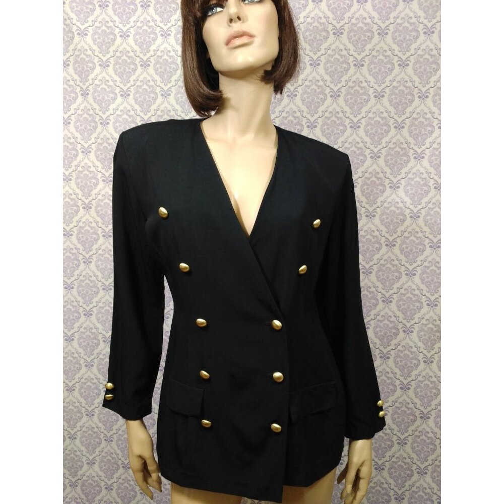 Vtg 80s 90s All That Jazz Blazer Size S Black Double Breasted Gold Buttons